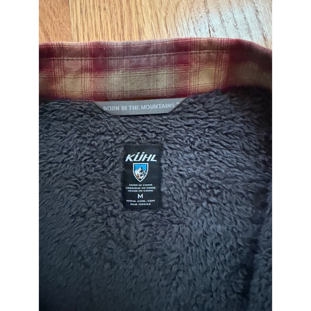 KUHL Mens Medium Sherpa Lined Flannel Plaid Shirt Jacket Gray Burgundy Shacket - Picture 12 of 12